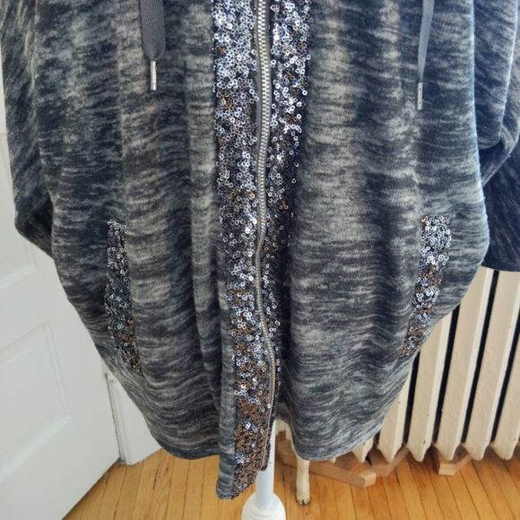 Vintage Y2K Juicy Couture Jacket Heathered Gray Sequins Dolman Sleeves Large - Picture 9 of 10